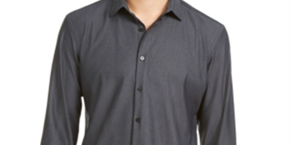 Alfani Men's Button Down Classic Fit Solid Knit Shirt Gray Size XX-Large
