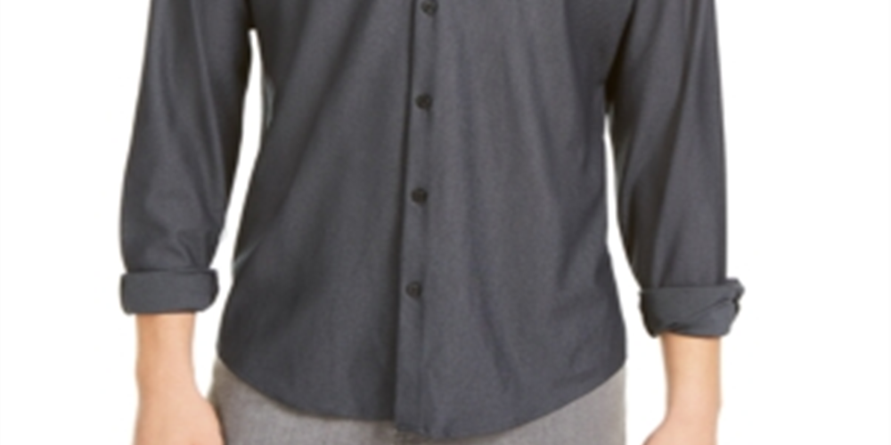 Alfani Men's Button Down Classic Fit Solid Knit Shirt Gray Size XX-Large