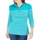 Karen Scott Women's Striped Zip Neck Top Blue Size L