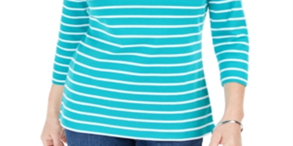 Karen Scott Women's Striped Zip Neck Top Blue Size L