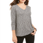 Style & Co Women's Marled Knit V Neck Top Black Size -XL