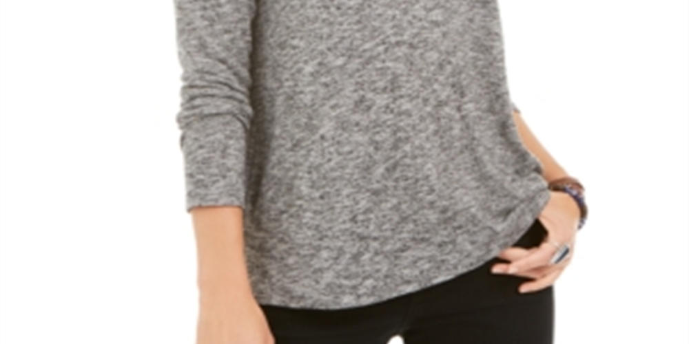 Style & Co Women's Marled Knit V Neck Top Black Size -XL