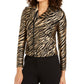 Anne Klein Women's Printed Jacquard Moto Jacket Brown Size 8