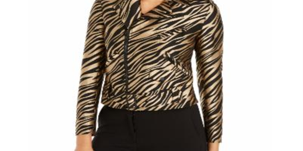 Anne Klein Women's Printed Jacquard Moto Jacket Brown Size 8