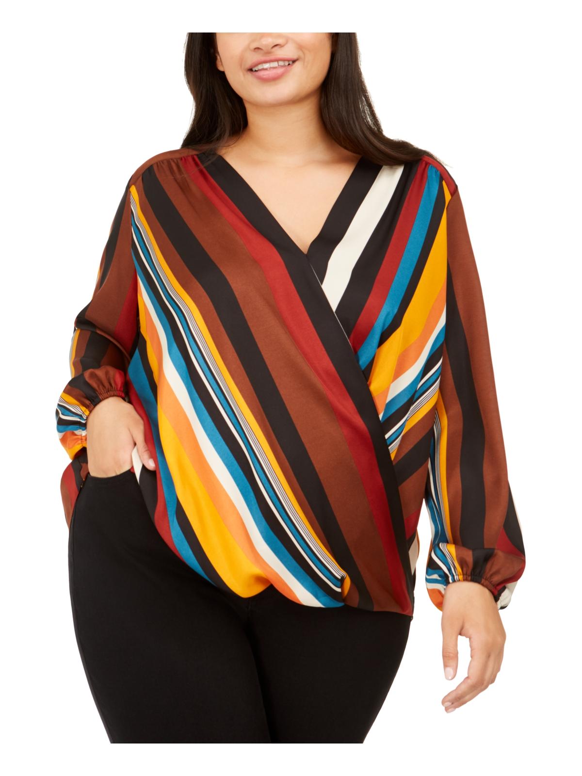 INC International Concepts Women's Striped Sutplice Blouse Orange Size 0X