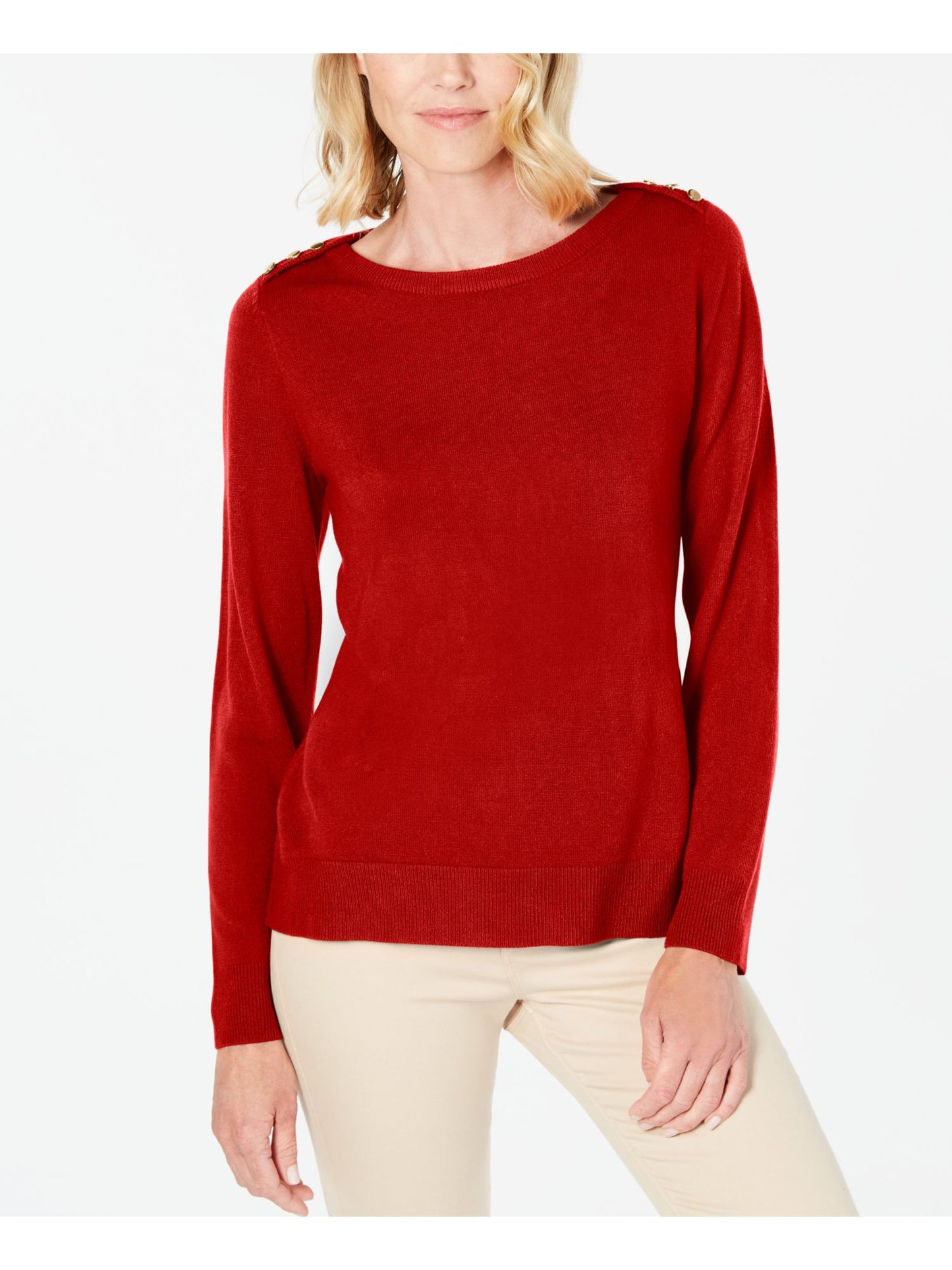 Karen Scott Women's Button Shoulder Sweater Red Size Petite L