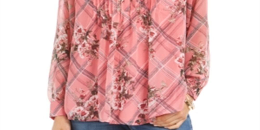 Charter Club Women's Printed Split Neck Top Pink Size Small