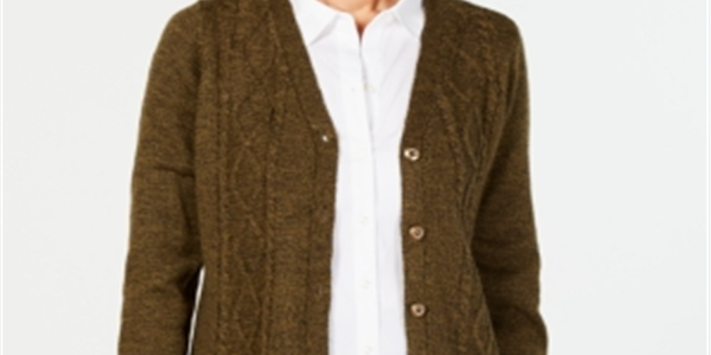 Karen Scott Women's Button Front Duster Cardigan Green Size Petite L