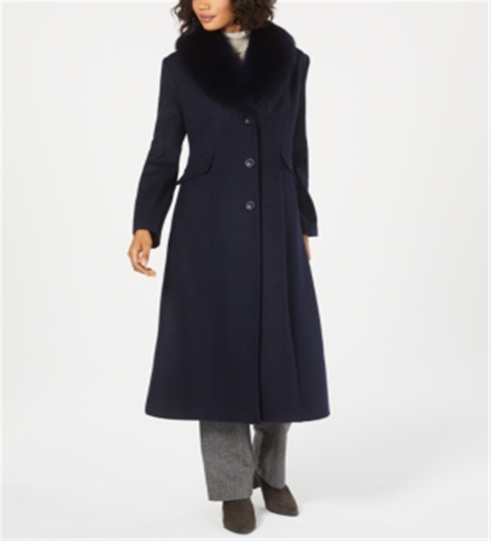 Forecaster Fox-Fur-Collar Maxi Reefer Coat Blue Size 0