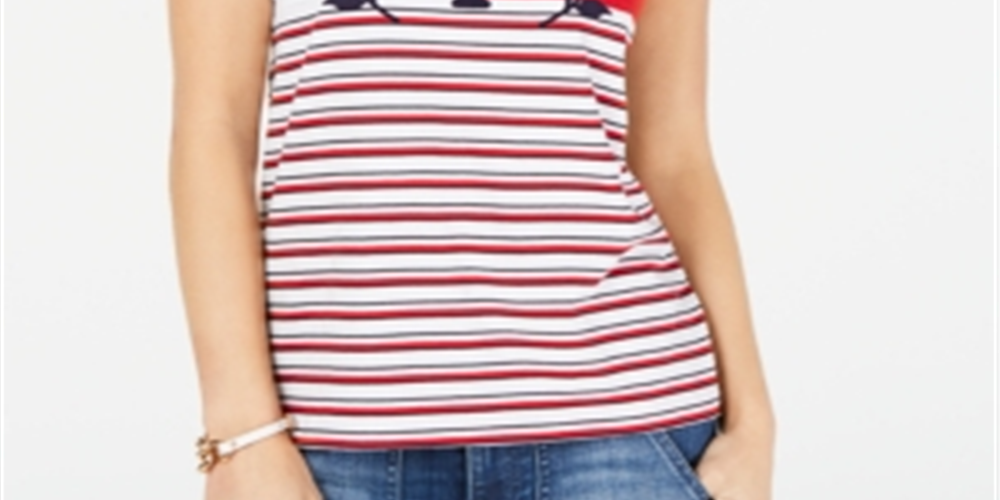 Tommy Hilfiger Women's Cotton Logo Striped T-Shirt White Size M