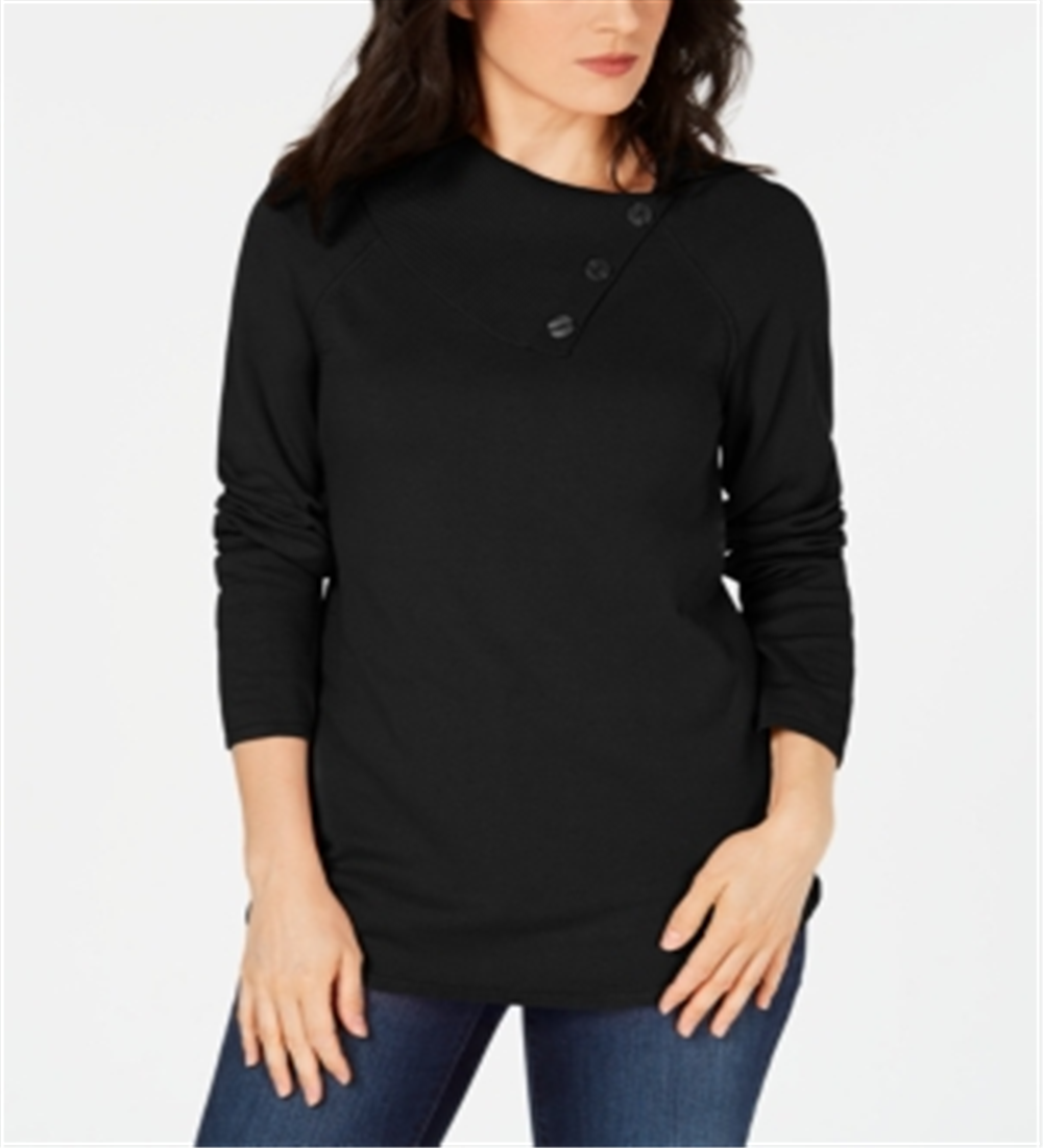 Karen Scott Women's Cotton Envelope Neck Sweater Black Size XL