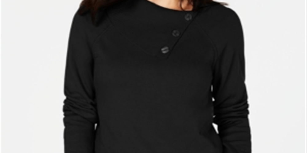 Karen Scott Women's Cotton Envelope Neck Sweater Black Size XL
