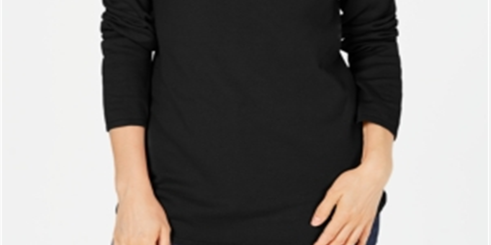 Karen Scott Women's Cotton Envelope Neck Sweater Black Size XL