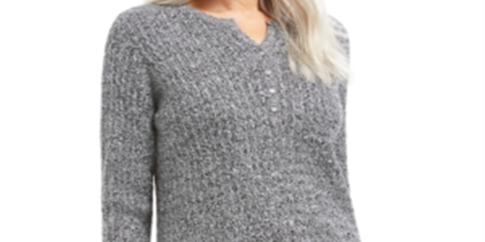 Karen Scott Women's Cable Knit Henley Sweater Purple Size S