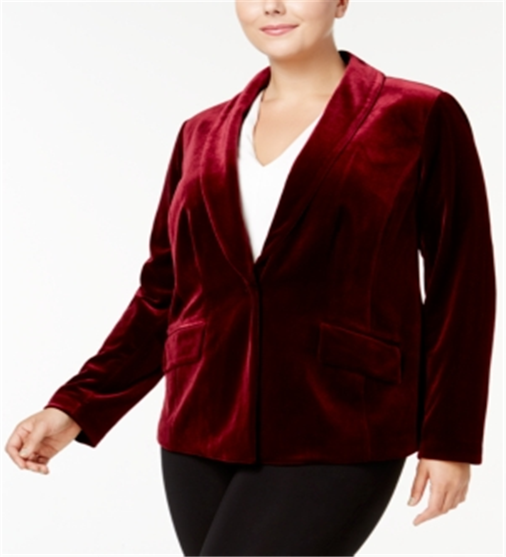 INC International Concepts Women's Plus Velvet Blazer Wine Size 0X