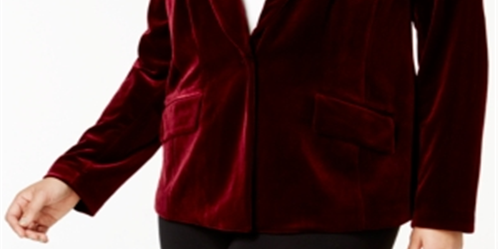 INC International Concepts Women's Plus Velvet Blazer Wine Size 0X