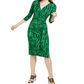 INC International Concepts Women's Printed Faux Wrap Dress Green Size Petite P
