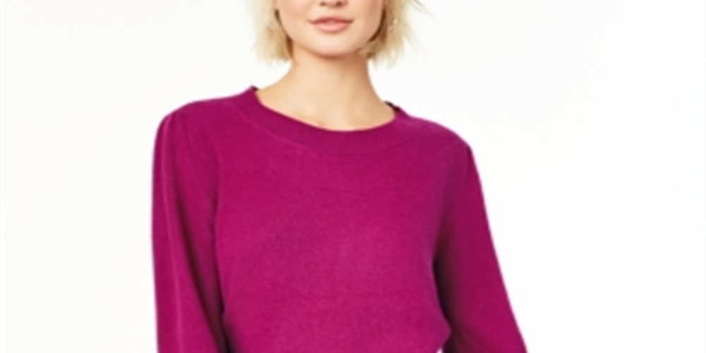 Charter Club Women's Pure Cashmere Balloon Sleeve Sweater -Purple SizeXS