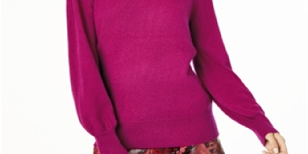 Charter Club Women's Pure Cashmere Balloon Sleeve Sweater -Purple SizeXS