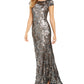 CALVIN KLEIN Womens Grey Sequined Short Sleeve Jewel Neck Maxi Sheath Evening Dress Size 6