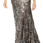CALVIN KLEIN Womens Grey Sequined Short Sleeve Jewel Neck Maxi Sheath Evening Dress Size 6