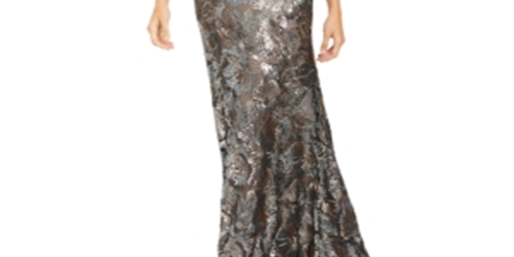CALVIN KLEIN Womens Grey Sequined Short Sleeve Jewel Neck Maxi Sheath Evening Dress Size 6