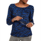 Michael Kors Women's Scoop Neck Animal Print Blouse Blue Size Large