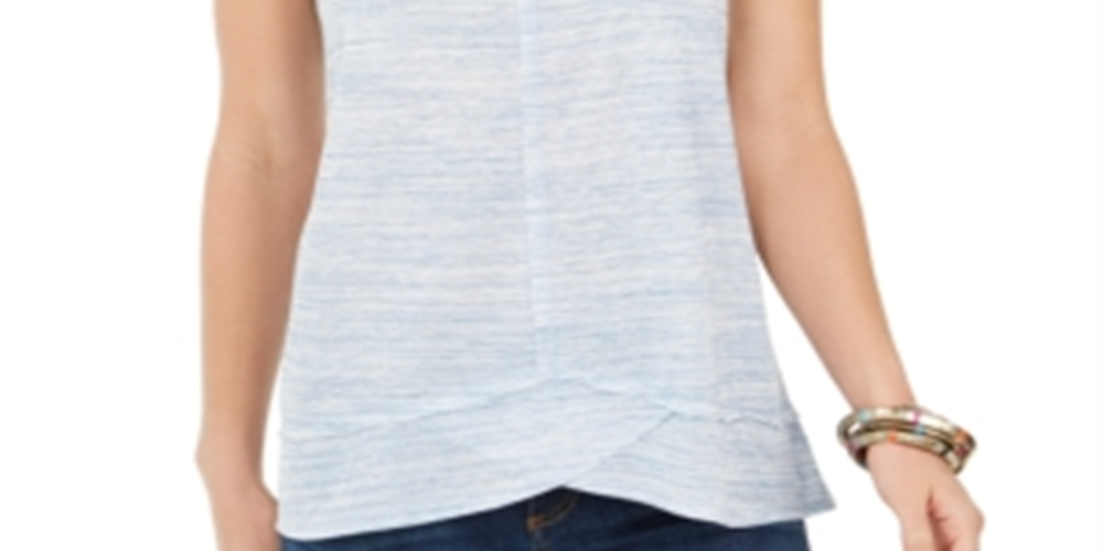 Style & Co Women's V Neck High Low Tank Top Blue Size X-Large