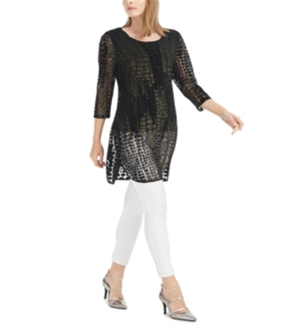 Alfani Women's Printed Super Tunic Black Size Petite Medium