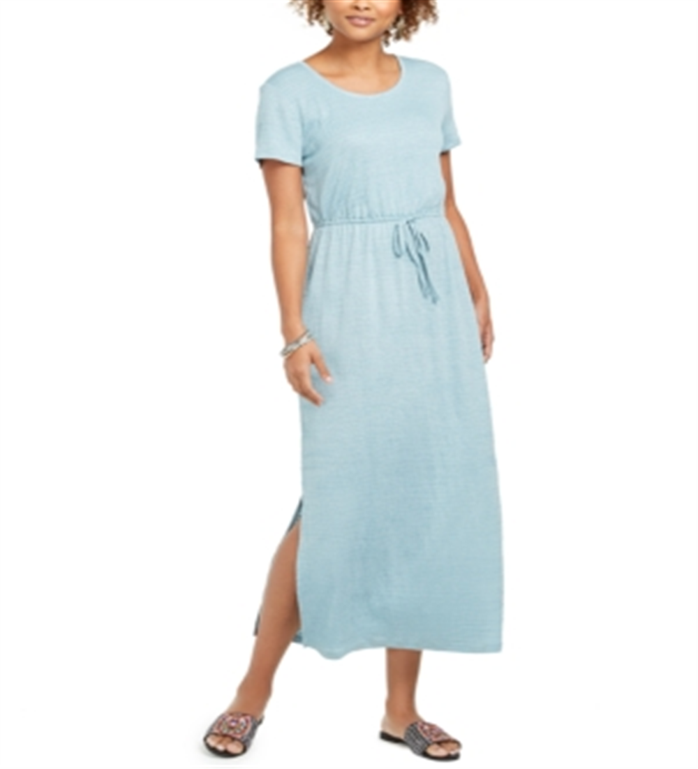 Style & Co Women's Textured Tie Waist Maxi Dress Blue Size Small