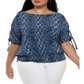 Michael Kors Women's Plus Snake Print Tie Sleeve Top Blue Size 2X