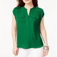 INC International Concepts Women's Pocketed Cap Sleeve V Neck Top Green Size Large