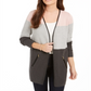 Charter Club Women's Milano Colorblocked Cotton Completer Sweater Gray Size Petite Medium
