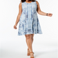 Style & Co Women's Plus Printed Knee Length Tunic Dress Blue Size 3X