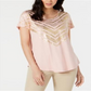 JM Collection Women's Chevron Paint Printed Top Pink Size Petite