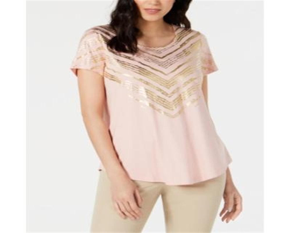 JM Collection Women's Chevron Paint Printed Top Pink Size Petite