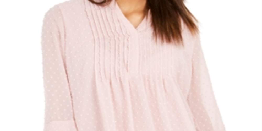 Charter Club Women's Double Ruffle Textured Pintuck Top Pink Size Small