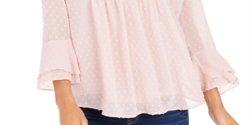 Charter Club Women's Double Ruffle Textured Pintuck Top Pink Size Small
