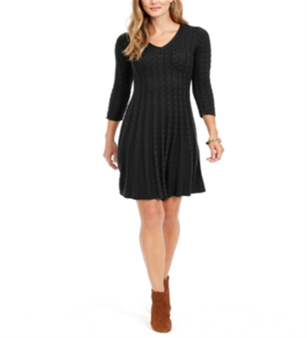 Jessica Howard Women's Cable Knit Sweater Dress Black Size Large