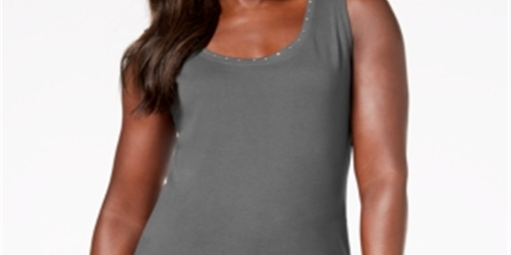 Karen Scott Women's Embellished Scoop Neck Tank Top Gray Size Medium