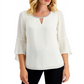 JM Collection Women's Bell Sleeve Rhinestone Neck Top White Size X-Small