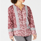 Style & Co Women's Floral Long Sleeve V Neck Top Red Size Medium