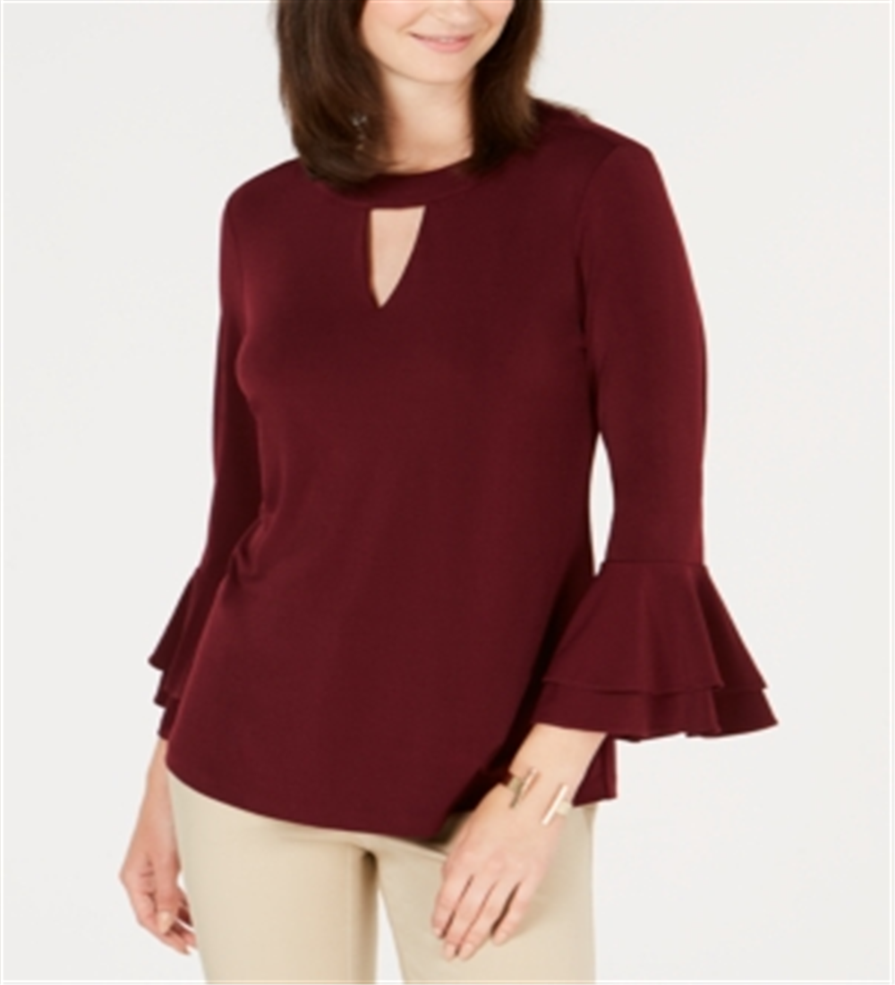 Charter Club Women's Bell Sleeve Keyhole Top Red Size Small