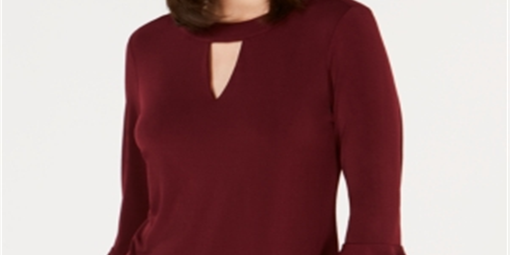 Charter Club Women's Bell Sleeve Keyhole Top Red Size Small