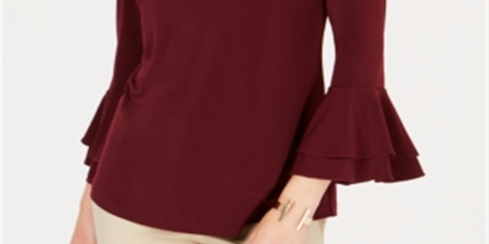 Charter Club Women's Bell Sleeve Keyhole Top Red Size Small