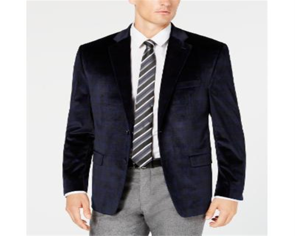 Ralph Lauren Men's Classic Regular Fit UltraFlex Velvet Plaid Sport Coat Blue Size 46