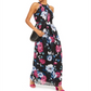 INC International Concepts Women's Maxi Halter Floral Print Chiffon Dress Black Size 6