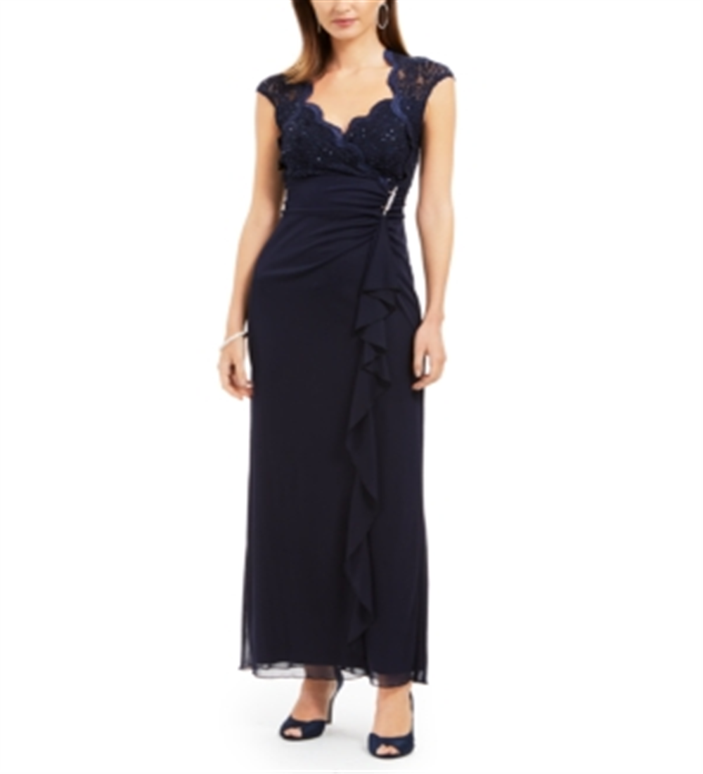Connected Women's Lace Column Gown Blue Size 16