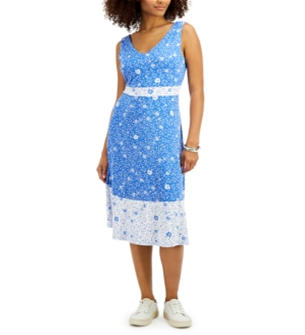 Charter Club Women's Floral Sleeveless Dress Blue Size X-Large