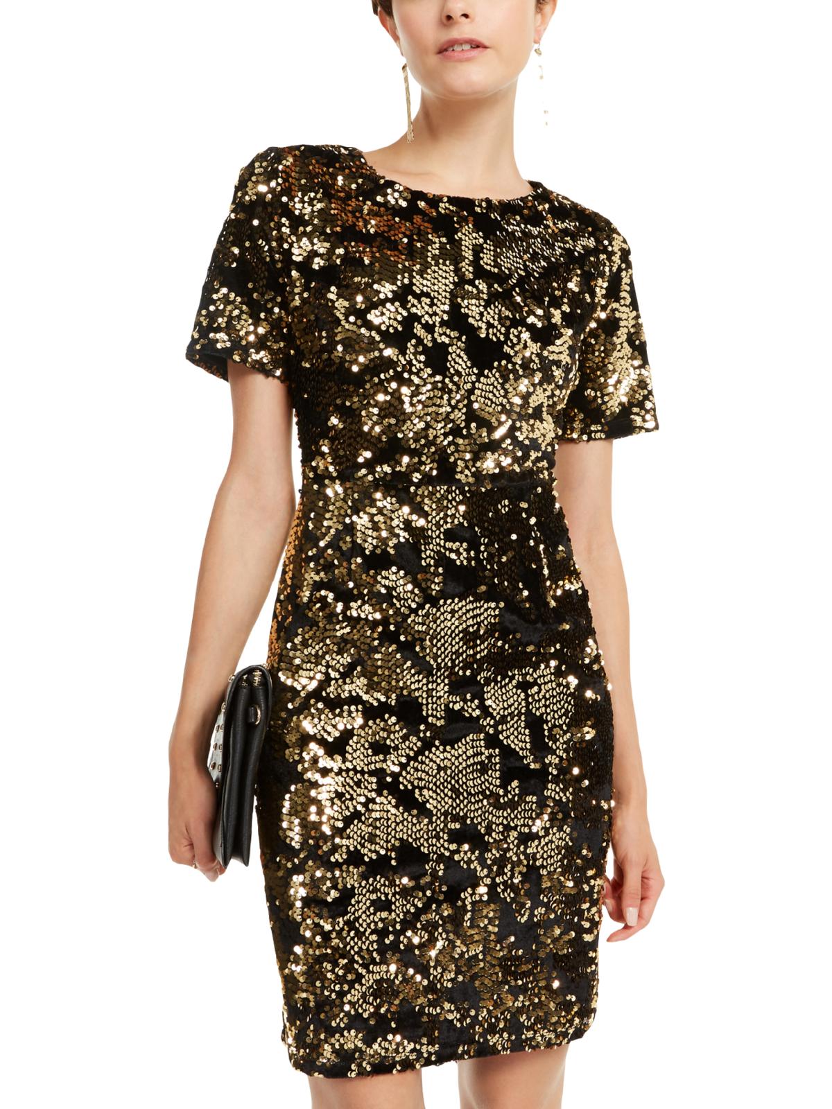 INC International Concepts Women's Sequin Dress Yellow Size Petite